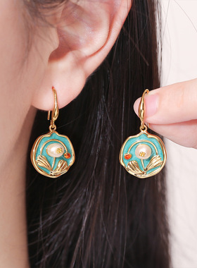 莫奈花园中古风天然珍珠复古vintage高级感巴洛克气质耳钩耳坠