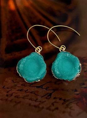 薄荷盐湖~中古气质几何耳环小众设计感耳钩高级轻奢耳饰复古耳坠