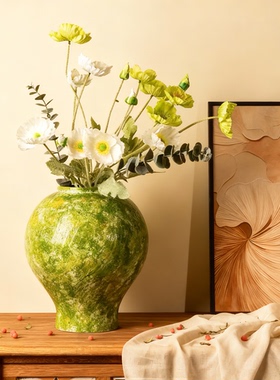 新中式风绿色陶瓷花瓶家居装饰