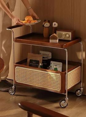 复古轻奢藤编多层移动收纳推车