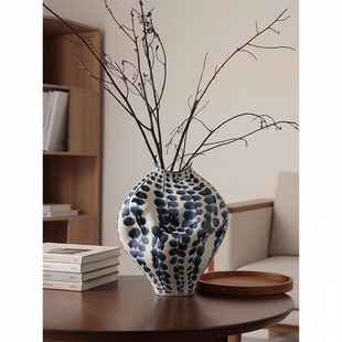 法式波点花瓶陶瓷装饰摆件客厅书房氛围感蓝白花器家居饰品