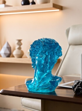 蓝色玻璃大卫头像摆件手工制作家居装饰艺术品客厅书房桌面工艺品