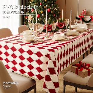 新年圣诞节日桌布复古红色格子装饰背景布餐桌茶几圆桌长方形台布