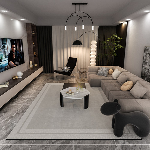 家用客厅侘寂风皮革免洗可擦地毯