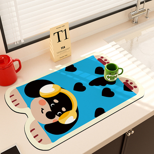 卡通狗厨房台面沥水垫硅藻泥吸水垫桌面速干餐桌垫咖啡机隔热杯垫