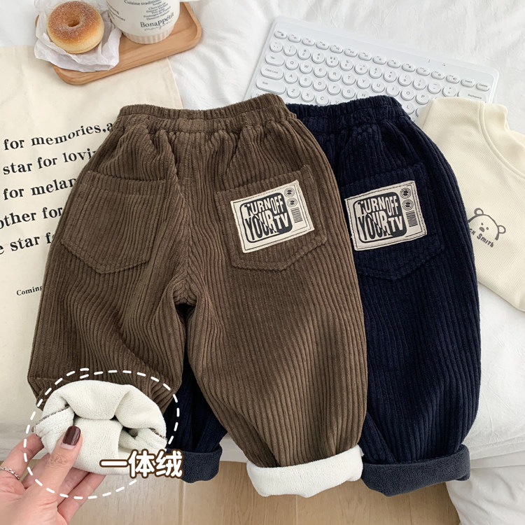 男孩冬季灯芯绒加绒休闲裤帅气潮