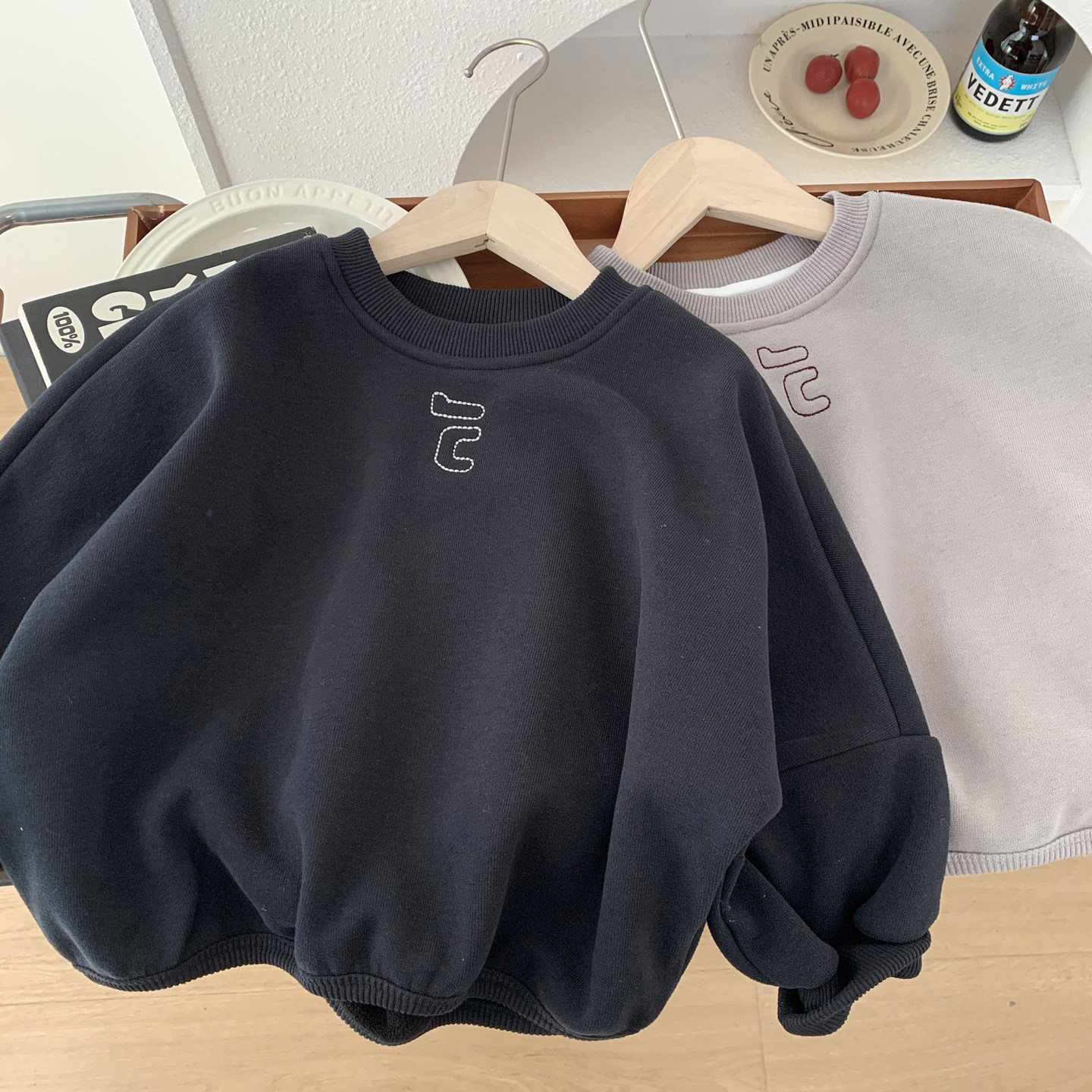 男童一体绒卫衣秋冬装加厚宽松百搭套头衫儿童加绒休闲慵懒上衣潮