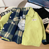 帅气中小男孩时尚 两面穿夹克衫 格子上衣潮 外套儿童韩版 男童春秋装