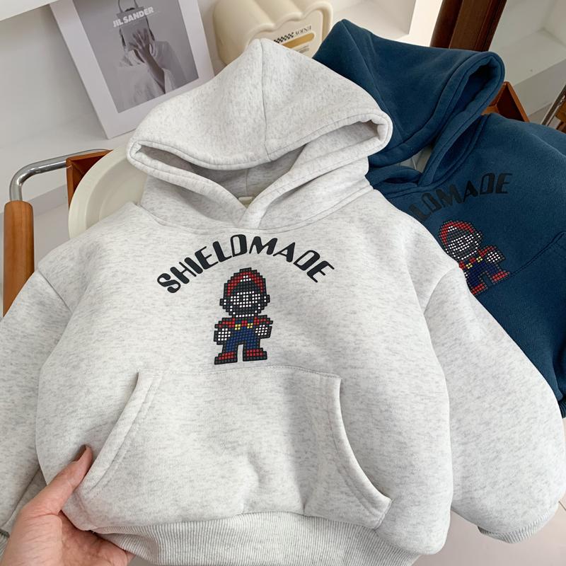 男孩冬季机器人三层夹棉连帽卫衣