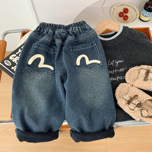 儿童冬季一体绒牛仔裤2025新款男童宝宝加厚保暖裤子中童柔软长裤