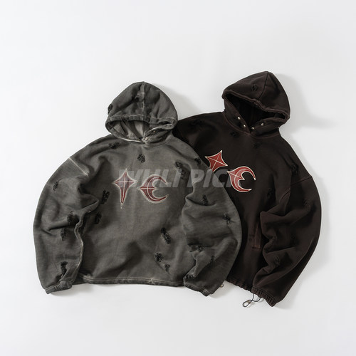 THUGCLUB做旧水洗破坏连帽卫衣