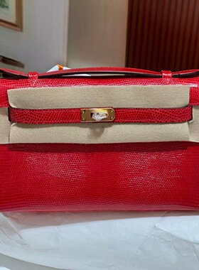 红色HCP进口蜥蜴皮mini凯莉一代女士手拿包晚宴包全手工缝时尚