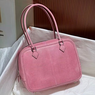粉色进口蜥蜴皮女包全手工缝女士手提包气质迷你羽毛包mini20plum