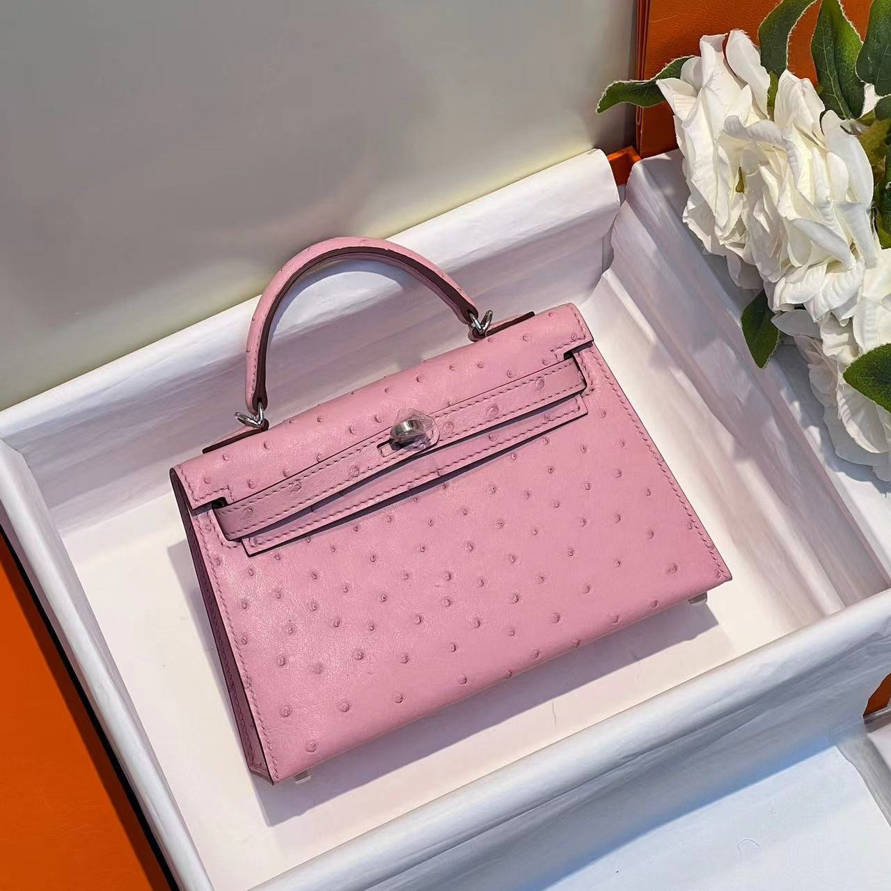 高端定制进口南非鸵鸟皮mini凯莉二代女士小包包淑女粉色手工缝,箱包皮具/热销女包/男包,通用款女包,淘宝优惠券,粉丝福利购,淘宝优惠卷