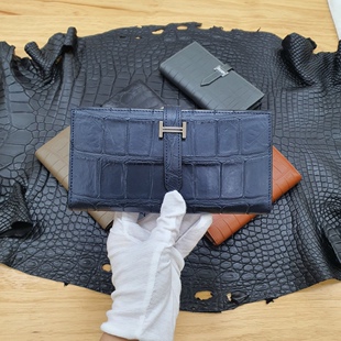 鳄鱼皮皮包肚皮雾面皮钱包西服夹尺寸17.5×9CM 深蓝色女士