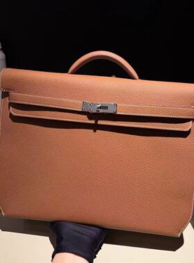 金棕色手工男士手提包togo皮男式休闲公文包KL凯莉男包锁扣定制