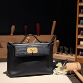 秋冬款 mini2424 V皮拼鳄鱼皮女包手工缝女士手提包单肩包黑色时尚