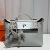 evercolor皮拼尼罗雾面鳄鱼皮冰川灰mini2424全手工蜡线缝女包夏