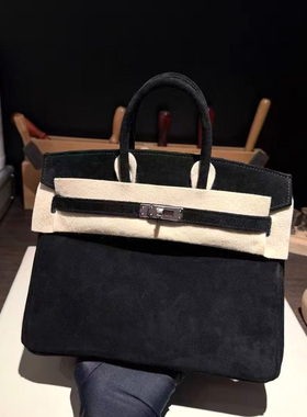 黑色银扣麂皮秋冬新款女包BK铂金包25纯手工内缝私人定制手提包