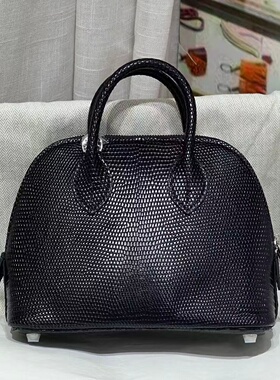 HCP进口蜥蜴皮黑色银扣全手工女包bolide保龄球女士手提包mini