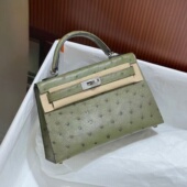 军绿色稀有皮定制迷你mini凯莉二代手工女包春夏女士小号斜挎包