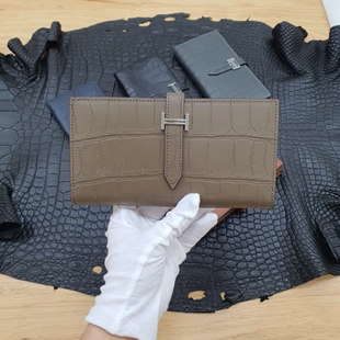 鳄鱼皮皮包肚皮雾面皮钱包西服夹尺寸17.5×9CM卡其色女士长款 潮