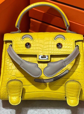 雾面美洲鳄鱼皮mini凯莉包doll千禧娃娃包全手工缝迷你黄色
