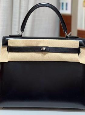 黑色银扣BOX牛皮全手工缝KL凯莉包25Cm女士手提包高档女包带锁