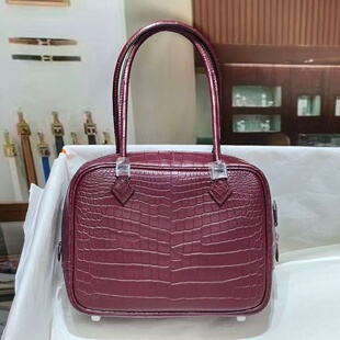 酒红色进口尼罗鳄鱼皮羽毛包女士手提包mini20 plum手工女包拉链