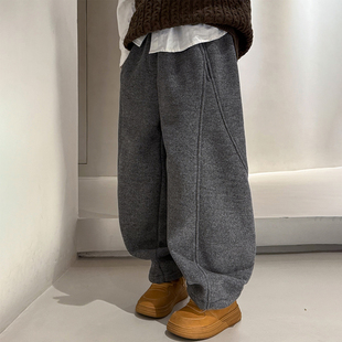 男童加绒裤子秋冬款2025新款儿童冬季一体运动直筒卫裤大男孩冬装