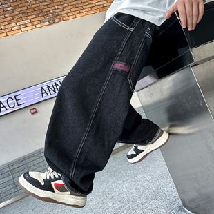 男童牛仔裤春秋款2026新款中大儿童春季阔腿裤子男孩加绒裤秋冬潮