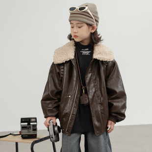 加厚上衣男孩冬装 中大儿童冬季 潮 2025新款 男童夹棉皮衣外套秋冬款