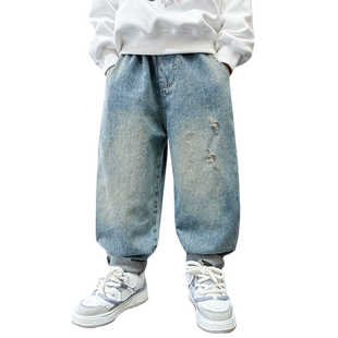 男童牛仔裤春秋款2026新款中大儿童春装直筒裤子男孩春季休闲裤潮