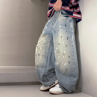 男童牛仔裤春秋款2026新款大儿童装痞帅宽松休闲直筒裤子男孩春装