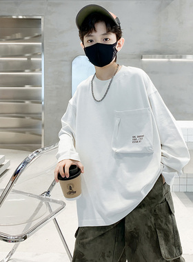 男童春装白色t恤长袖2026新款儿童打底衫纯棉春秋款大男孩春季潮