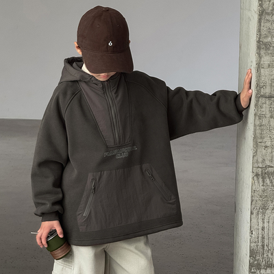 男童加绒卫衣秋冬款2025新款儿童装冬季一体加厚连帽上衣大童冬装