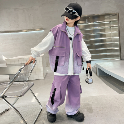 男童春装工装套装2025新款儿童痞帅马甲三件套春秋款中大童春季潮