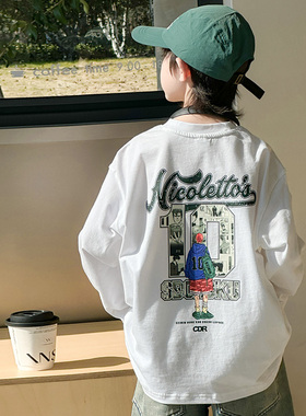 男童白色长袖T恤春秋款2026新款儿童春装打底衫中大童春季卫衣潮