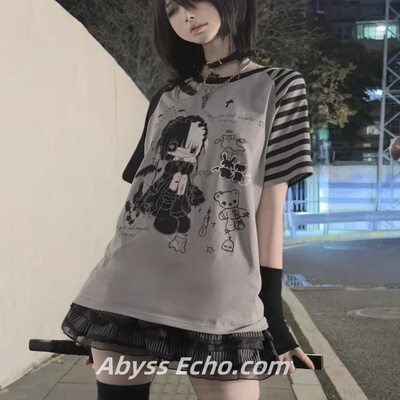 宅萌日系手绘天使印花短袖T恤