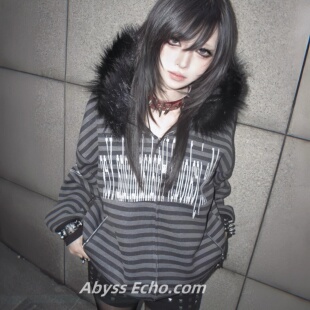 亚文化暗黑系上衣外套女春季黑灰条纹毛领开衫针织衫连帽卫衣y2k