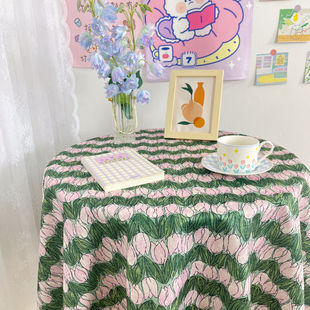 敲美郁金香碎花宿舍桌布少女心书桌茶几盖布 韩国ins风小红书同款