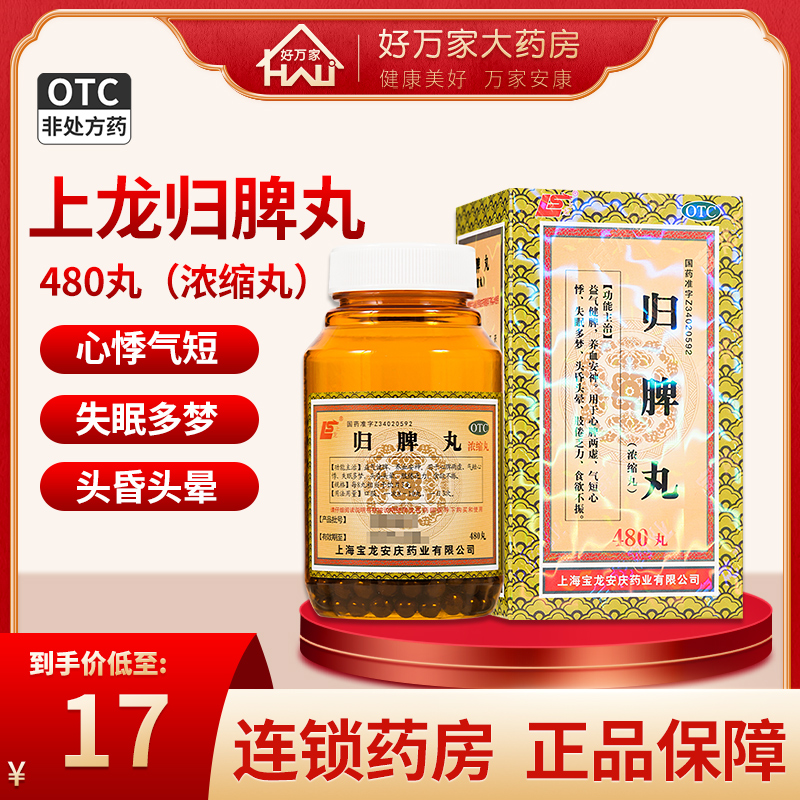 【上龙】归脾丸(浓缩丸)0.375g*480丸/盒上龙归脾丸益气健脾养血安神失眠多梦食欲不振