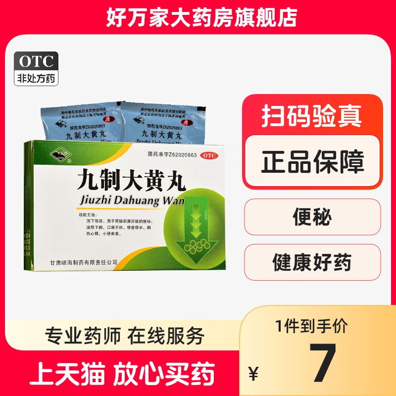 岷州 九制大黄丸 6g*4袋/盒胃肠积滞便秘口渴胸热心烦小便赤黄