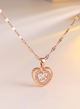 新款灵动爱心钛钢项链女轻奢小众跳动的心吊坠时尚劲链百搭锁骨链