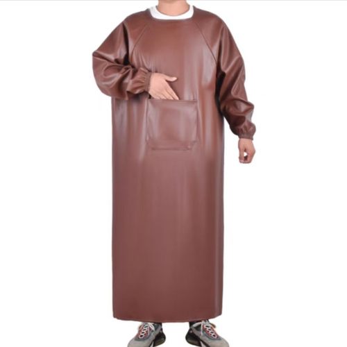 皮革罩衣长袖耐油污洗车水产加厚柔软男女反穿衣工作服围腰防水