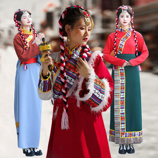 藏族服装女新款藏袍少数民族风旅拍写真藏服女款藏族舞蹈演出服装