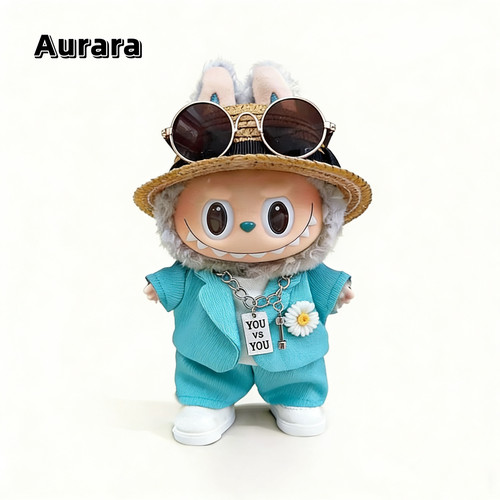 手作17cm权志龙拉布布娃衣GD同款搪胶马卡龙LABUBU衣服薄荷绿西装