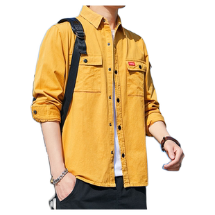 衬衫男韩版潮流牛仔工装长袖帅气宽松外套休闲衬衣短袖七分袖痞帅
