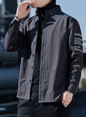 新款纯棉秋冬季加绒加厚衬衫男长袖保暖工装工作服上班外套男黑色