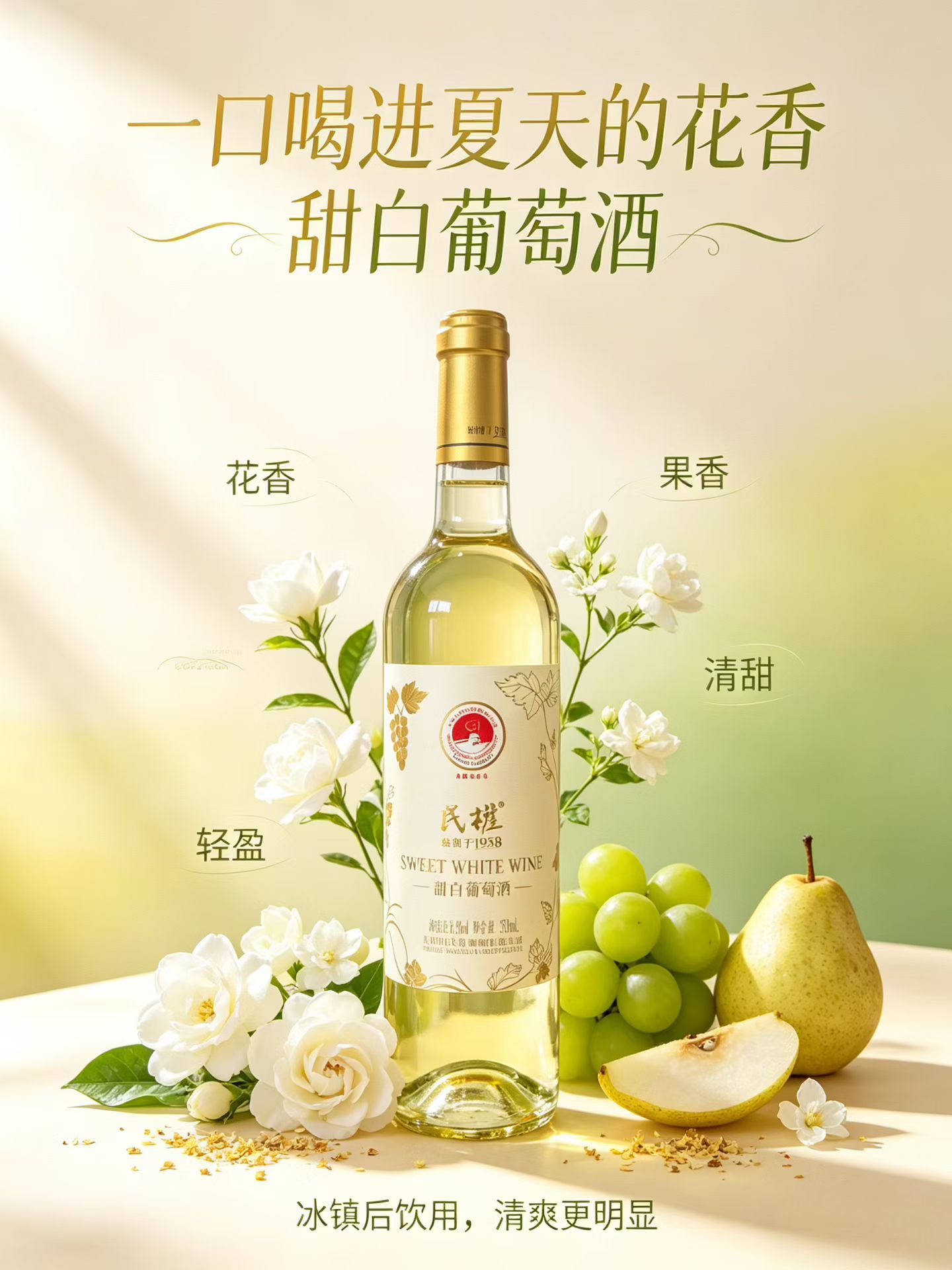 民权新品福利-甜白葡萄酒全汁11.5低度女士微醺甜酒冰镇裸瓶整箱